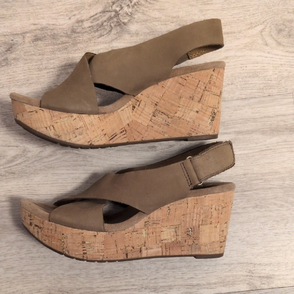 Clarks Tan Wedge Sandals